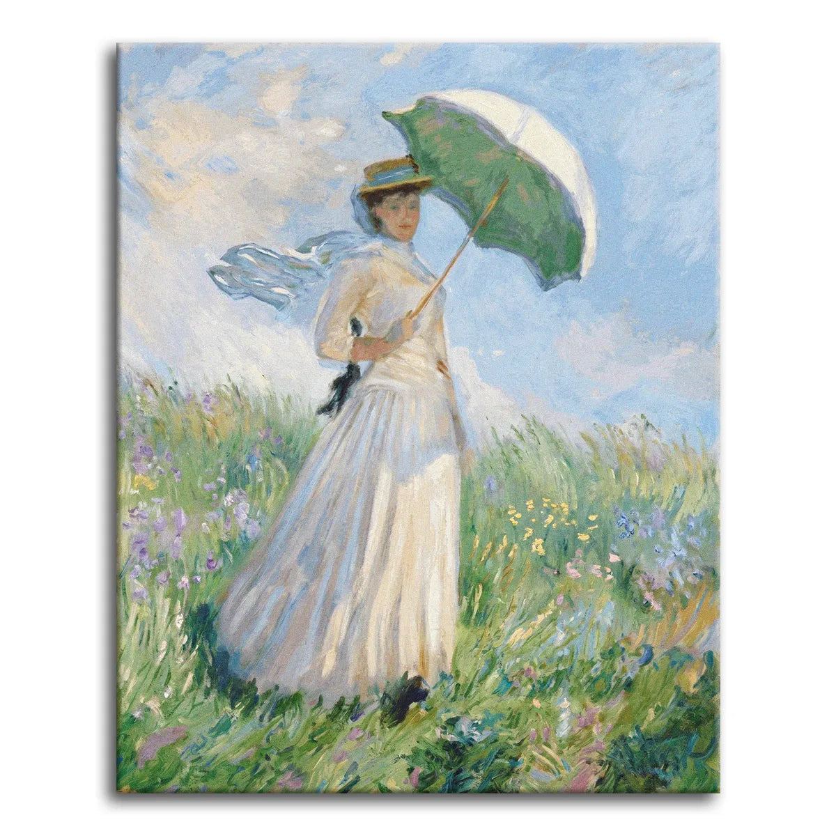 lady in the green dress painting Monet with a Parasol Size:US 14 YGroup_452 Linen Halter Neck Dresses