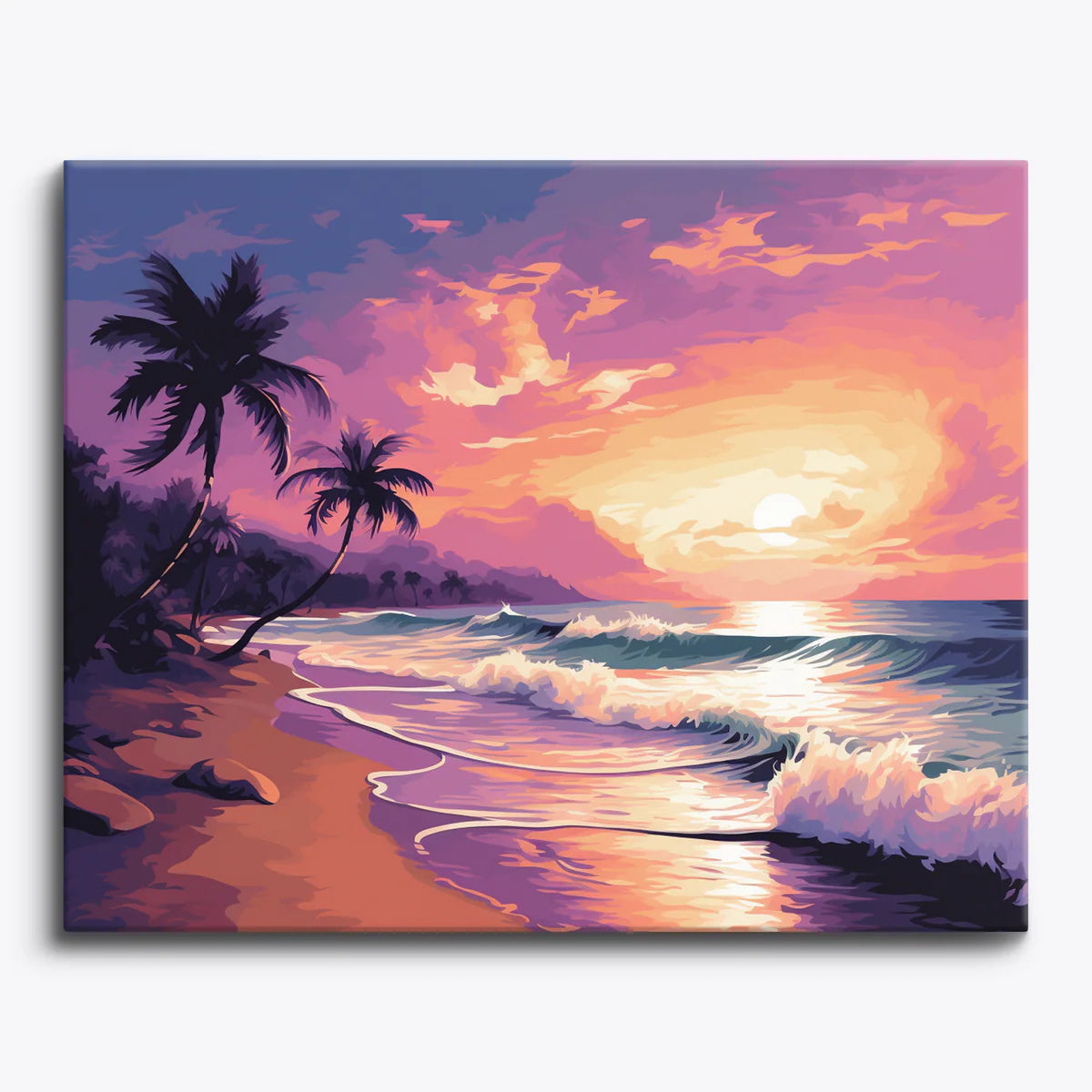 トライ【絵画】海  /  サンセットビーチ Tropical Sunset Beach Paint By Numbers Kit with Waves