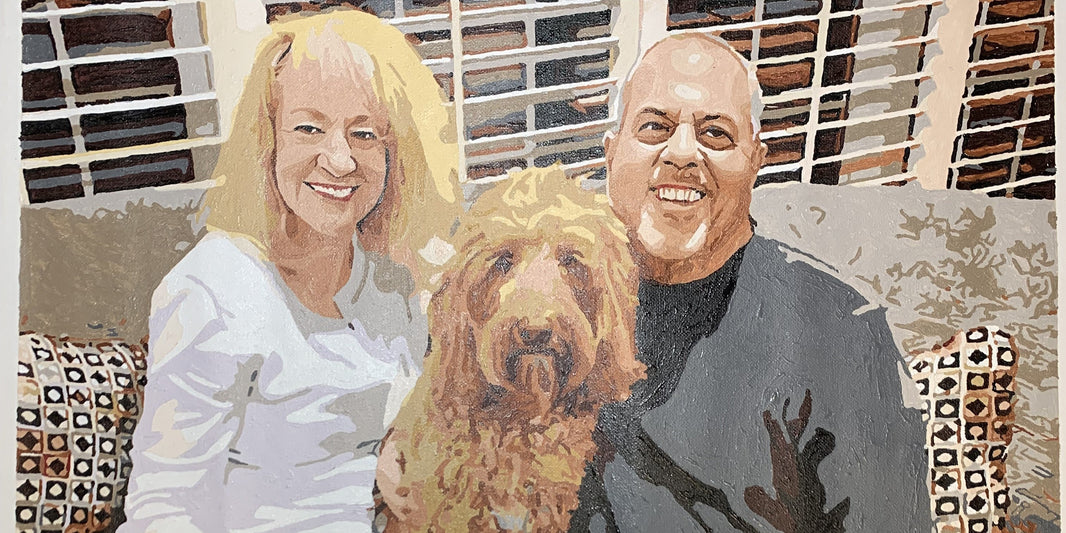 A custom paint by numbers canvas made from a photo of a couple.