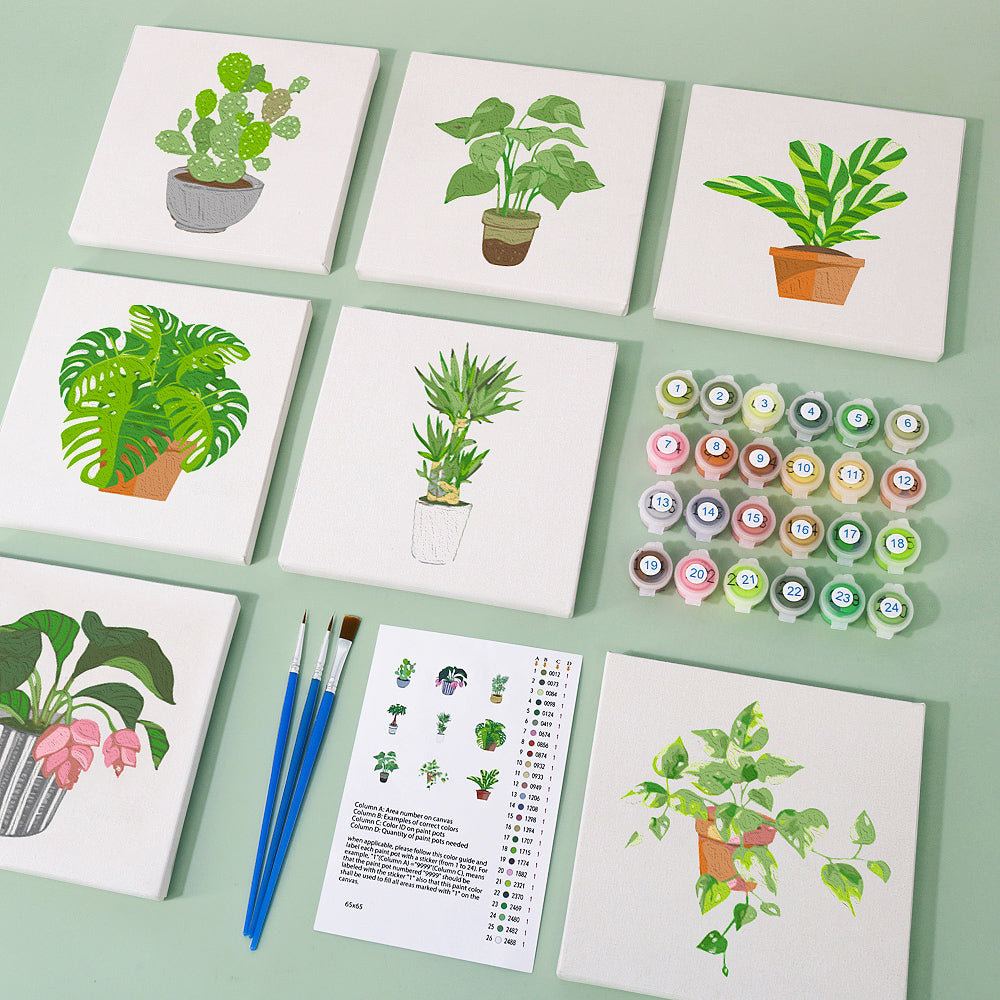 mini paint by numbers kit with brushes and paints
