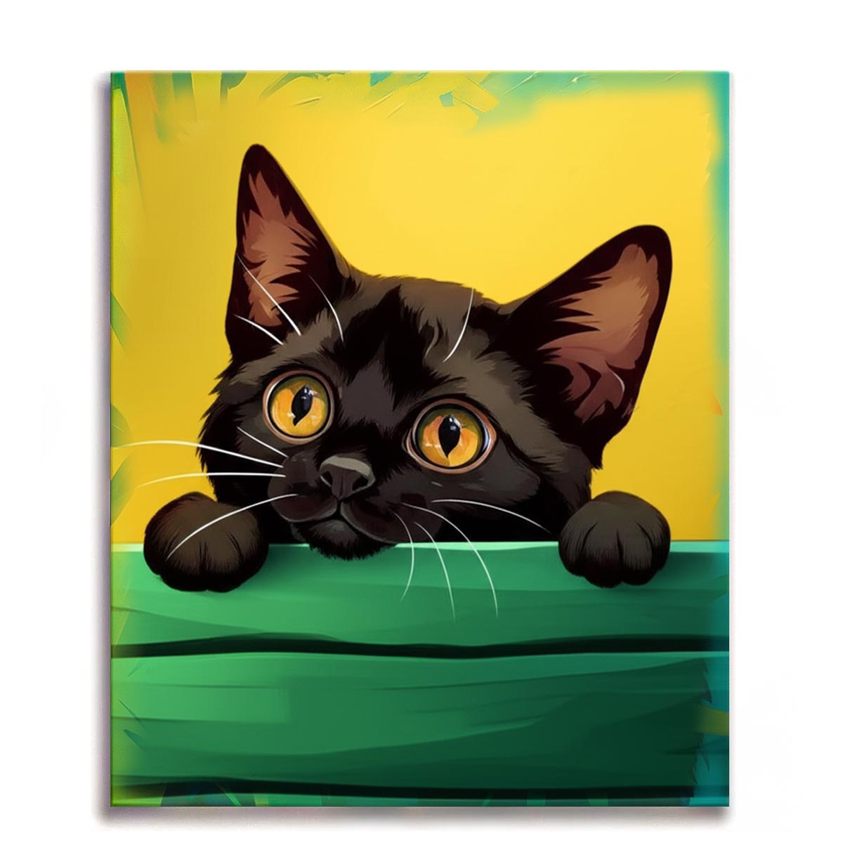 Cat Paint by Number Kits featuring black cat portrait with bright yellow background