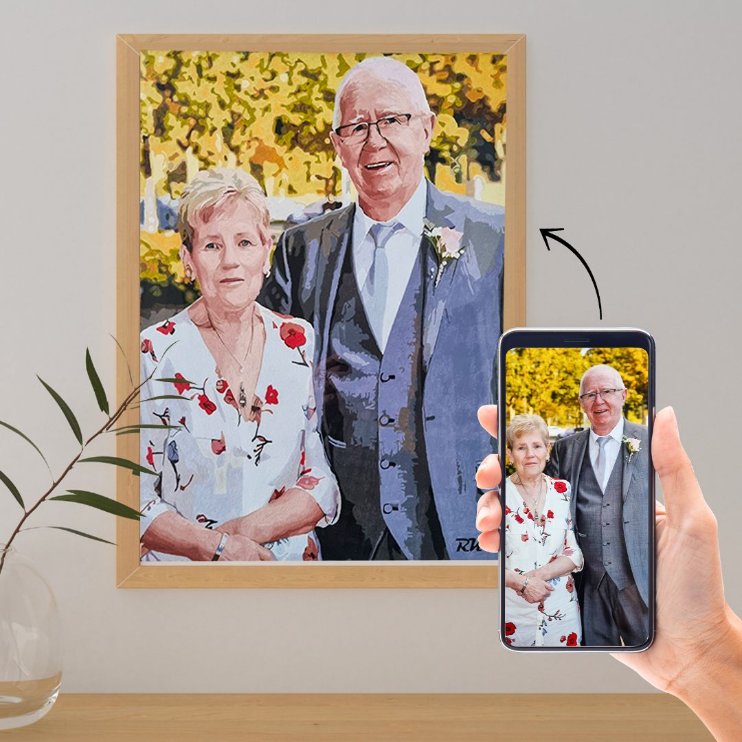 Custom paint by numbers kit created from a personal photo on a numbered canvas