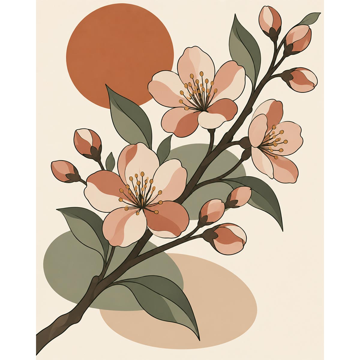 Retro Cherry Blossoms Paint by Numbers Kit