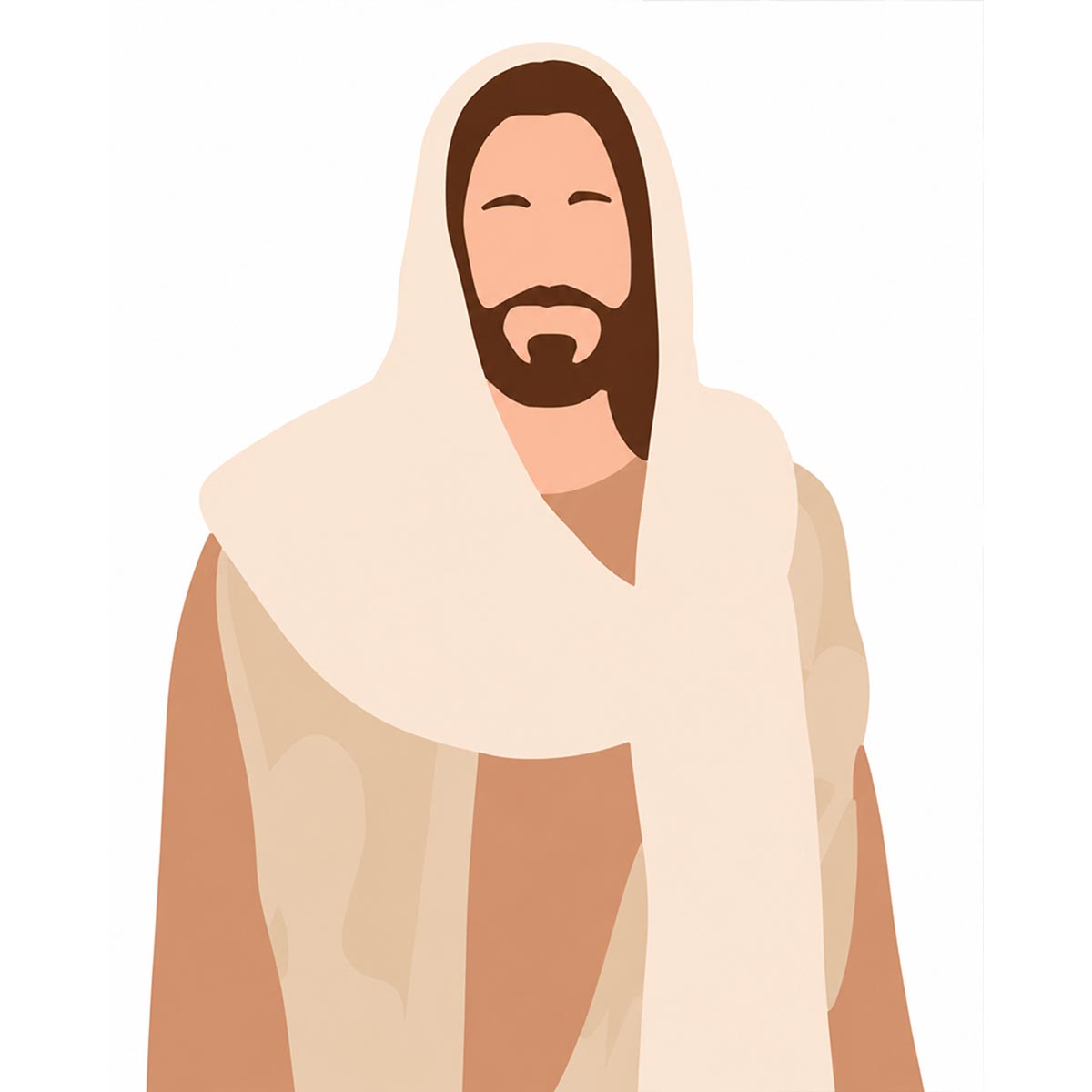 A paint by numbers canvas of a minimalist portrait of Jesus in soft cream and tan tones on a clean white background.