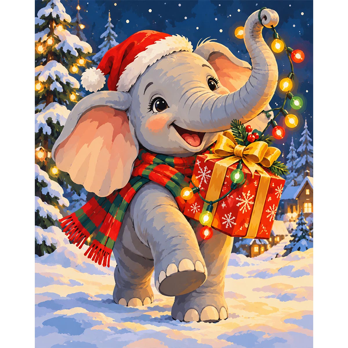 Christmas Elephant Paint by Numbers Kit-zoom-2