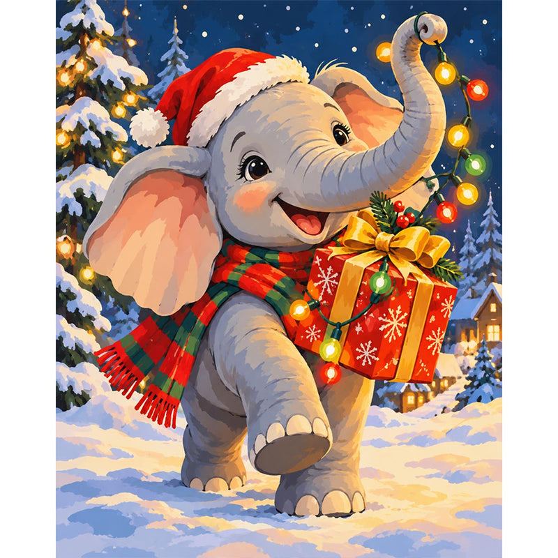 Christmas Elephant Paint by Numbers Kit-zoom-