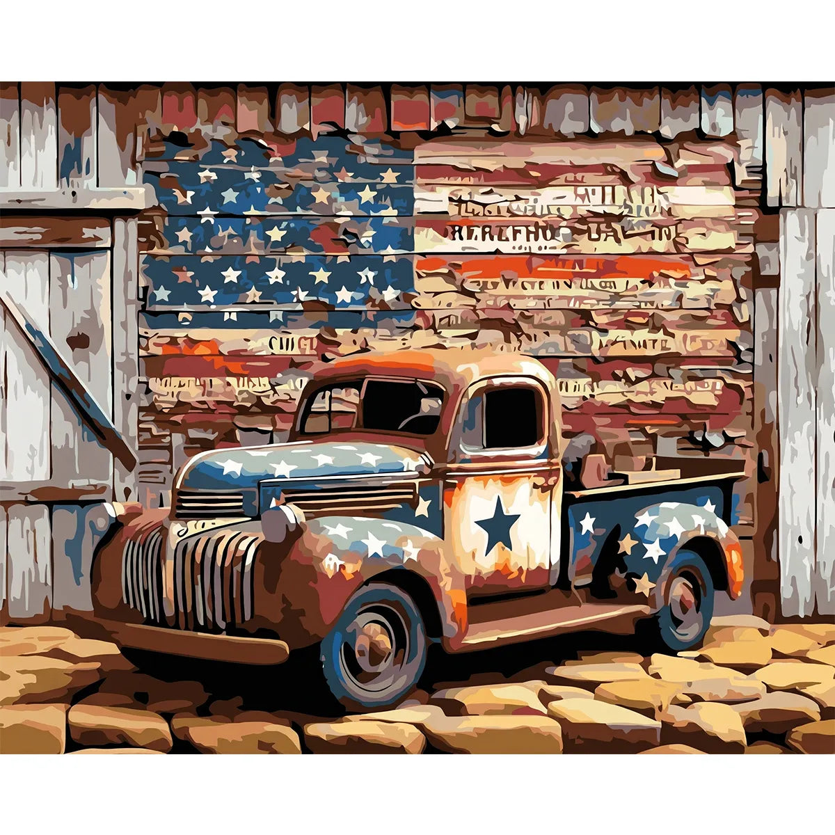 Patriotic Vintage Pickup Truck