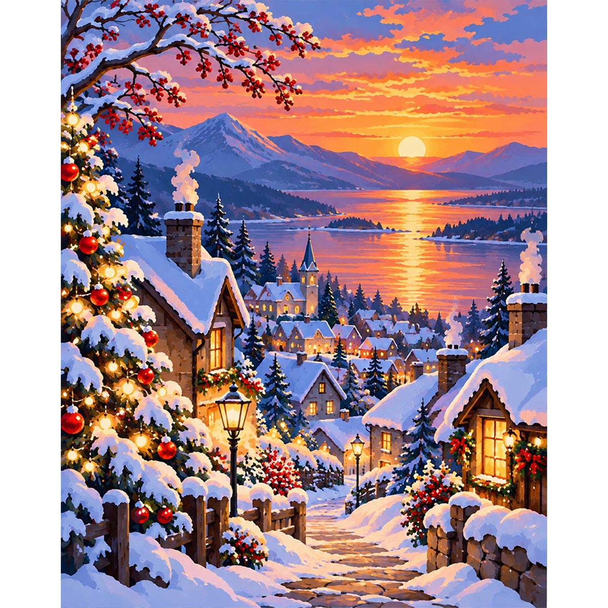 Lakeside Christmas Village Paint by Numbers Kit-2