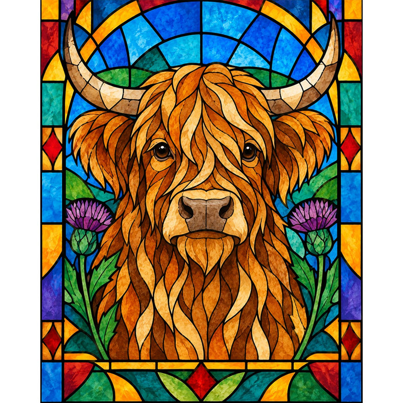 Stained Glass Highland Cow Paint by Numbers Kit-zoom-