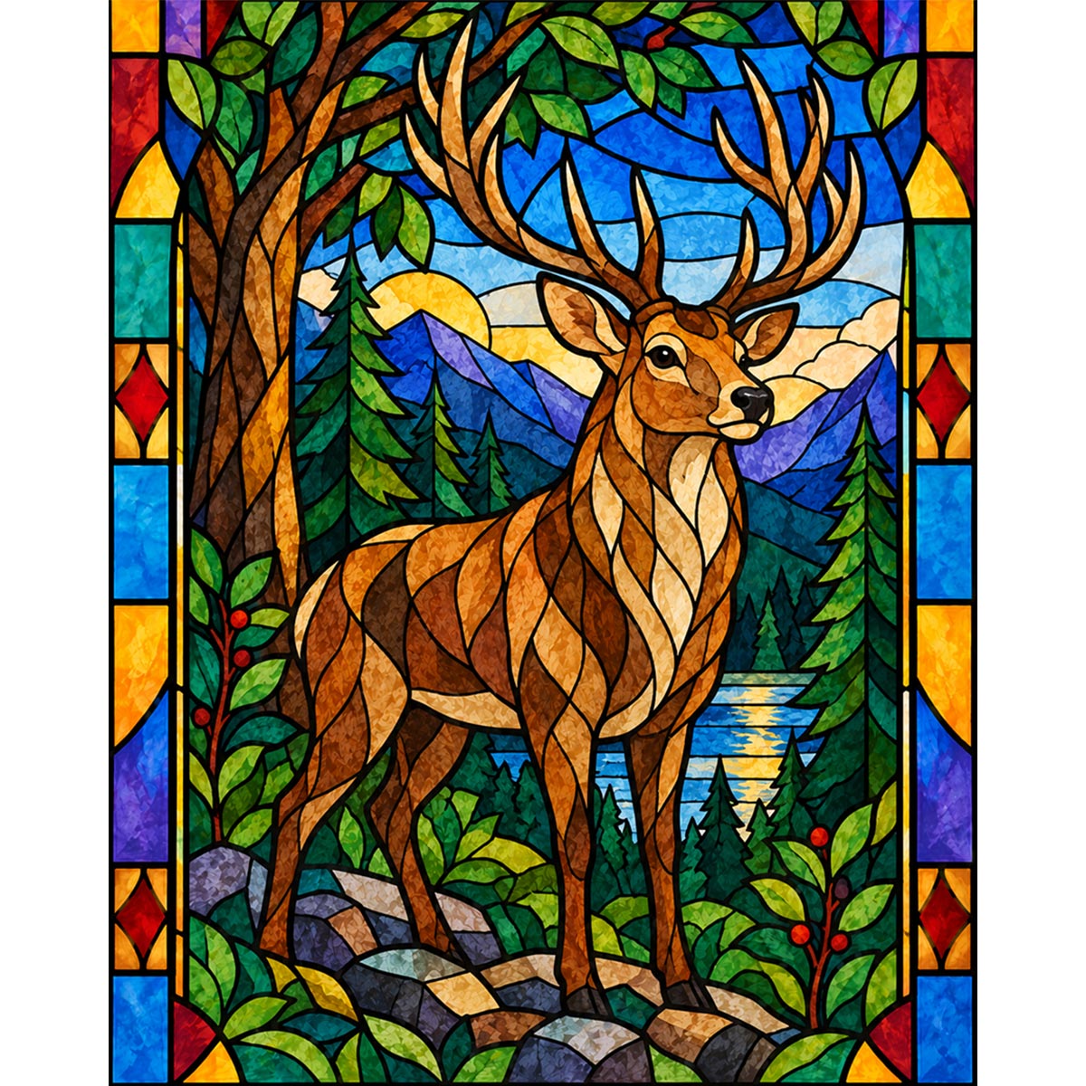 Stained Glass Stag Paint by Numbers Kit-2