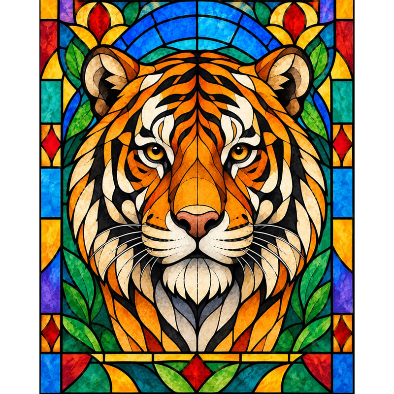 Stained Glass Tiger Paint by Numbers Kit-zoom-
