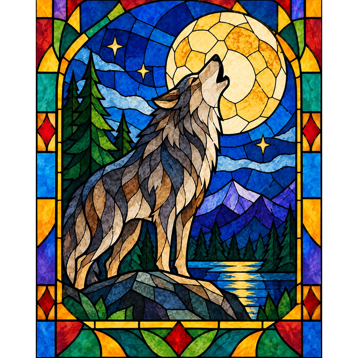 Stained Glass Howling Wolf Paint by Numbers Kit