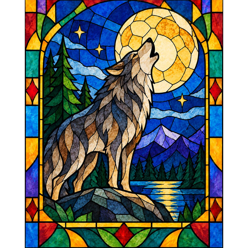 Stained Glass Howling Wolf Paint by Numbers Kit-zoom-