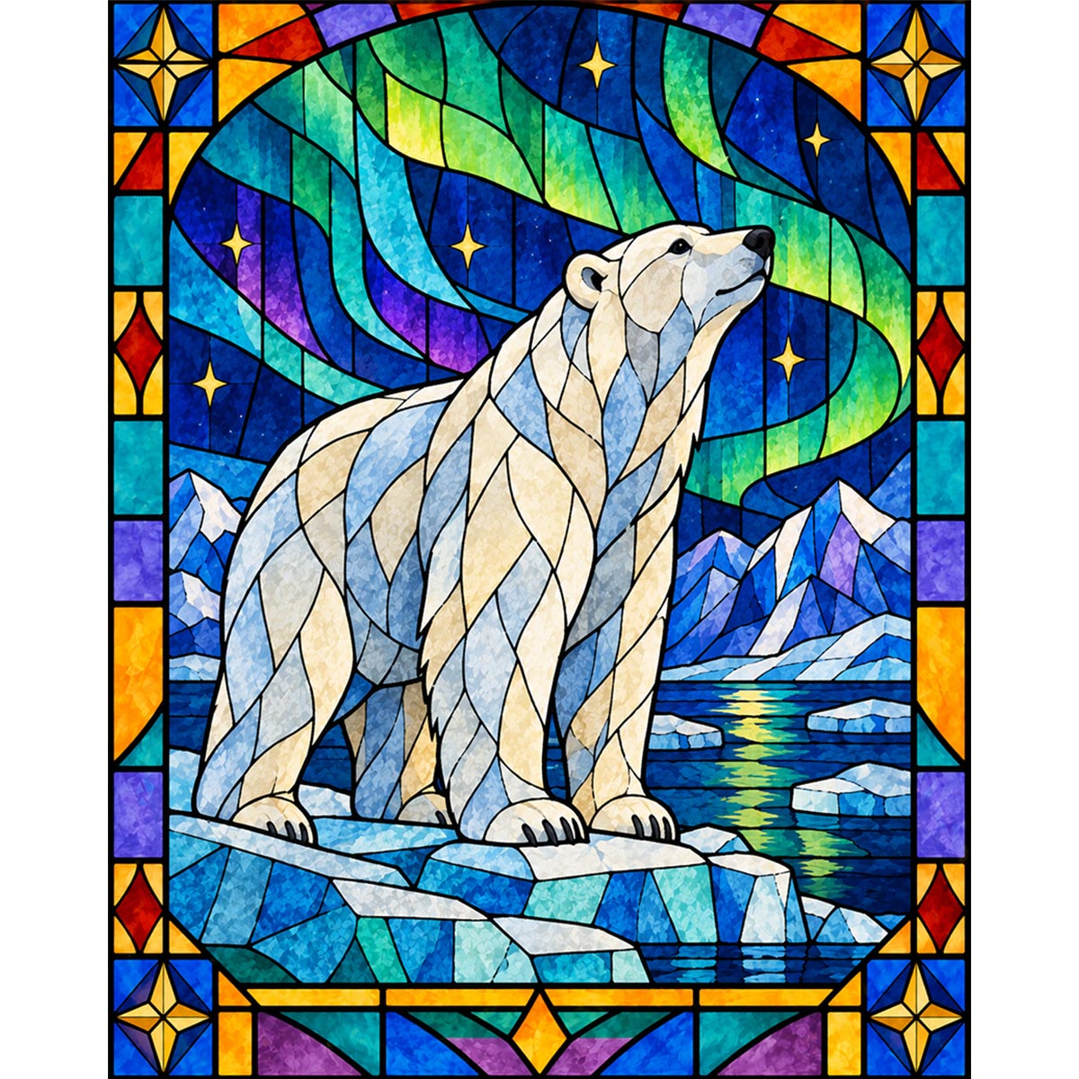 Stained Glass Polar Bear Paint by Numbers Kit