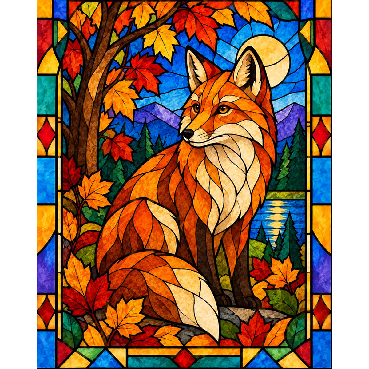 Stained Glass Autumn Fox Paint by Numbers Kit-2