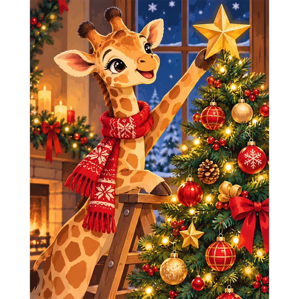 Christmas Giraffe Paint by Numbers Kit-2