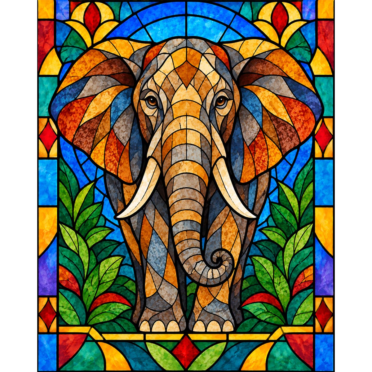 Stained Glass Elephant Paint by Numbers Kit-2
