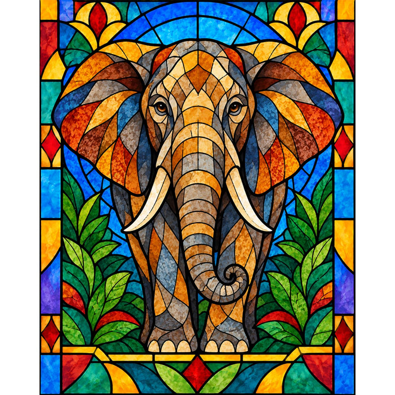 Stained Glass Elephant Paint by Numbers Kit-zoom-