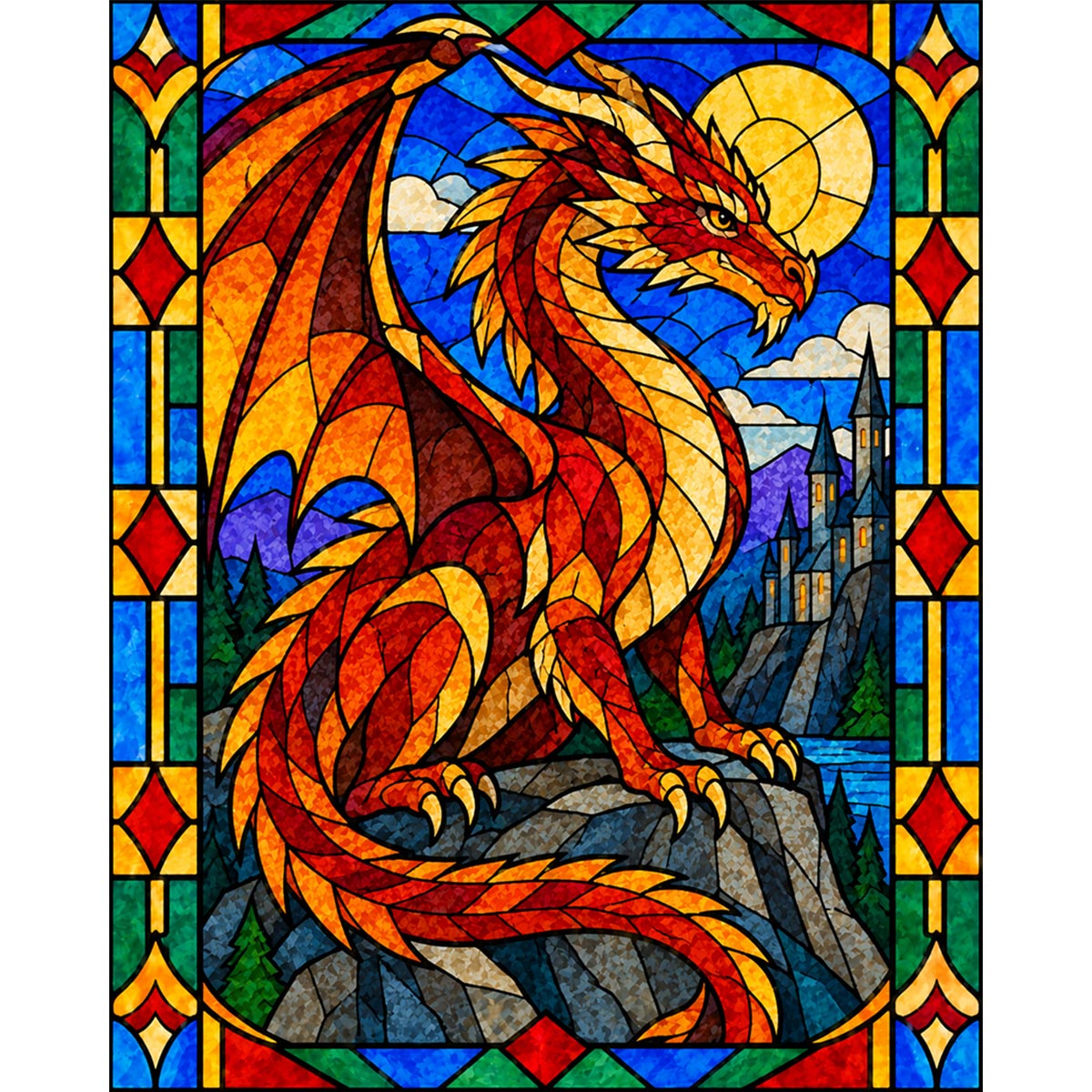 Stained Glass Dragon Paint by Numbers Kit-2