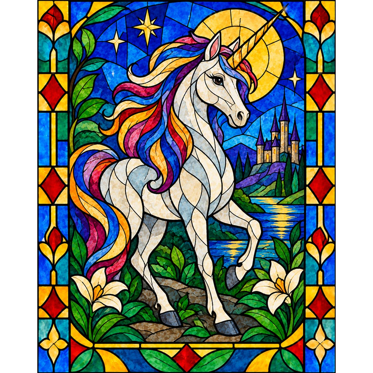 Stained Glass Unicorn Paint by Numbers Kit