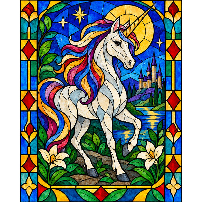 Stained Glass Unicorn Paint by Numbers Kit-zoom-