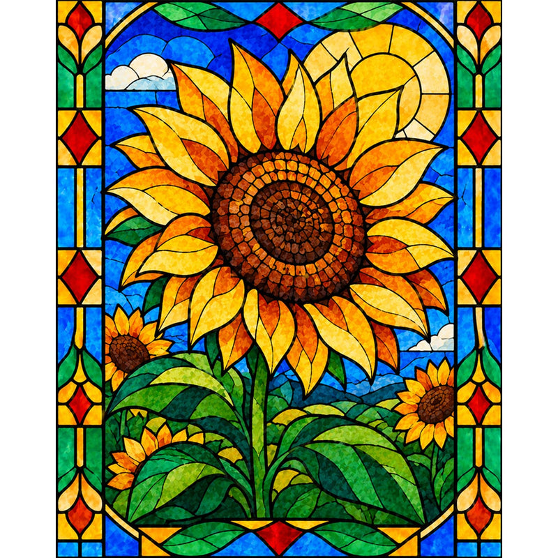 Stained Glass Sunflower Paint by Numbers Kit-zoom-