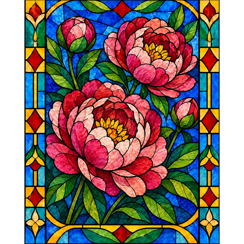 Stained Glass Peony Paint by Numbers Kit-zoom-
