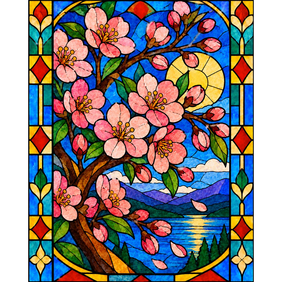 Stained Glass Cherry Blossom Paint by Numbers Kit-2