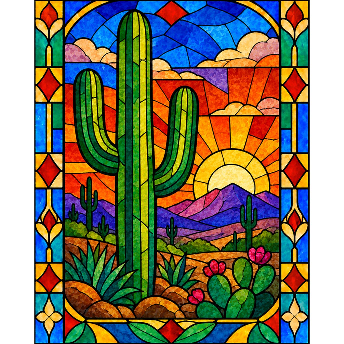 Stained Glass Cactus Paint by Numbers Kit