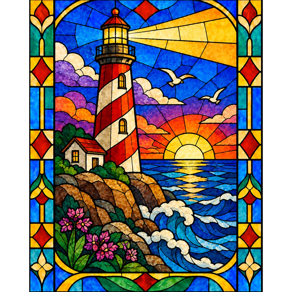 Stained Glass Lighthouse Paint by Numbers Kit