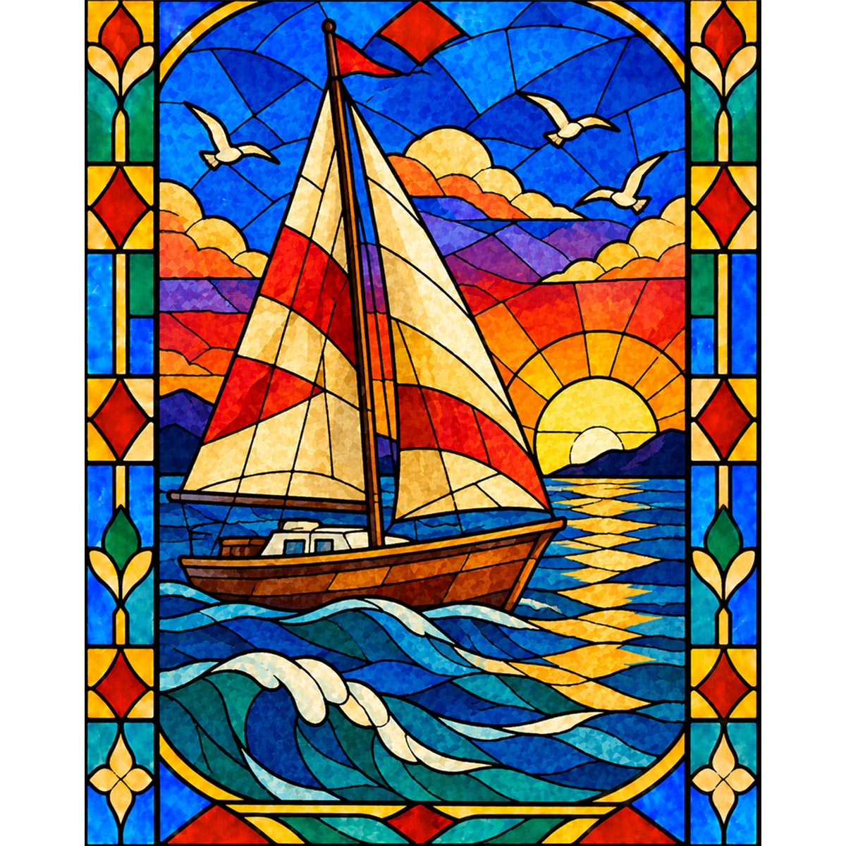 Stained Glass Sailboat Paint by Numbers Kit