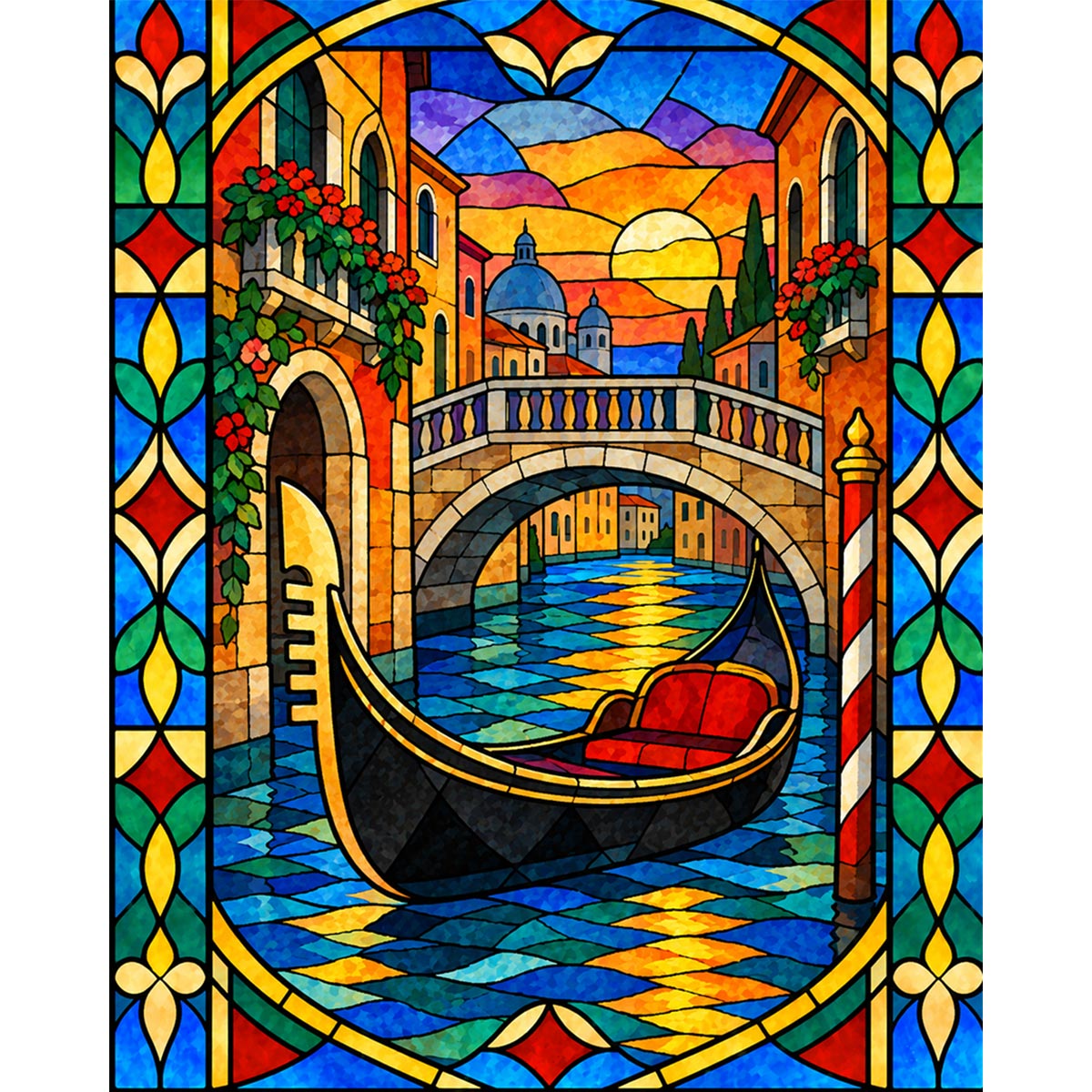 Stained Glass Venice Gondola Paint by Numbers Kit