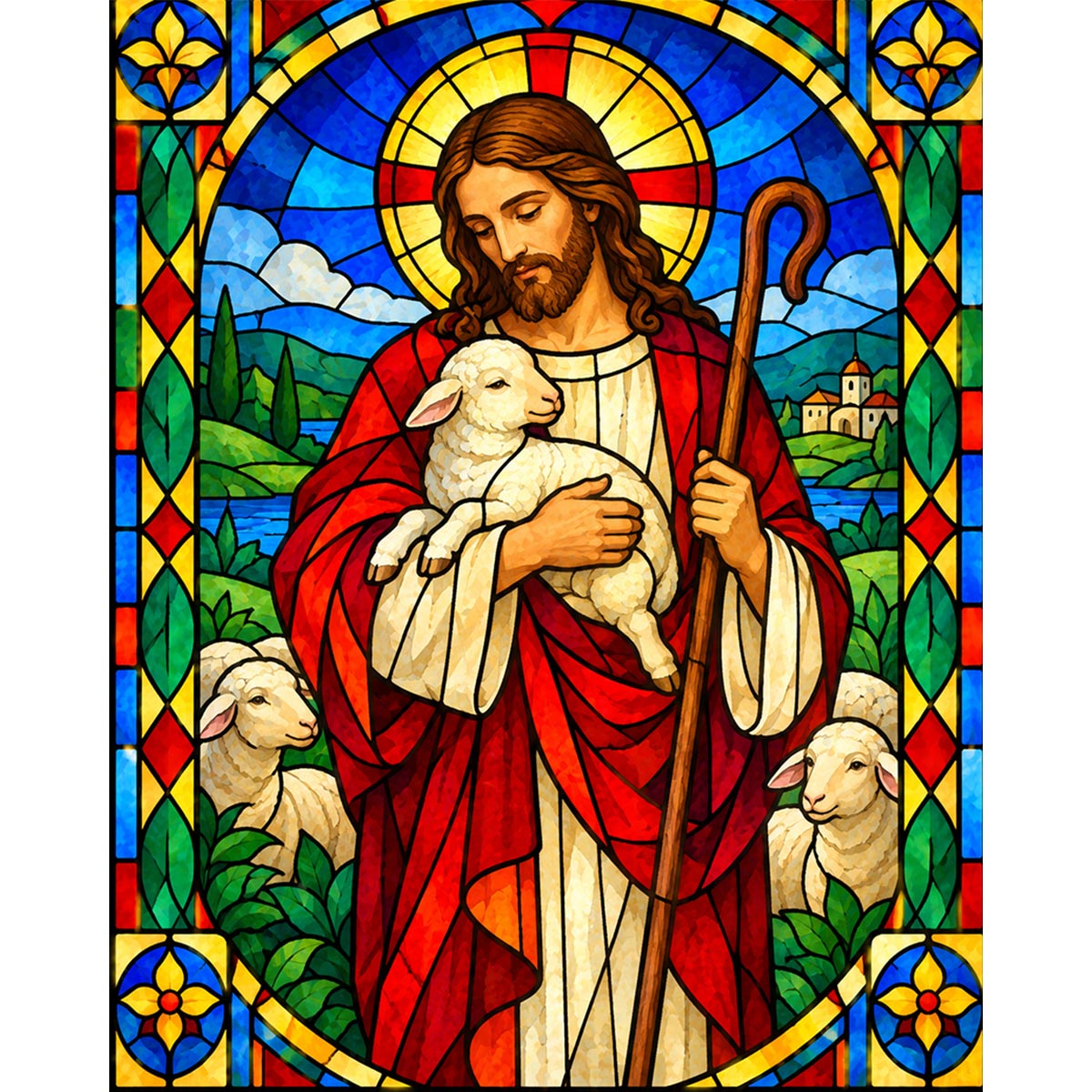 Stained Glass Jesus Paint by Numbers Kit-2