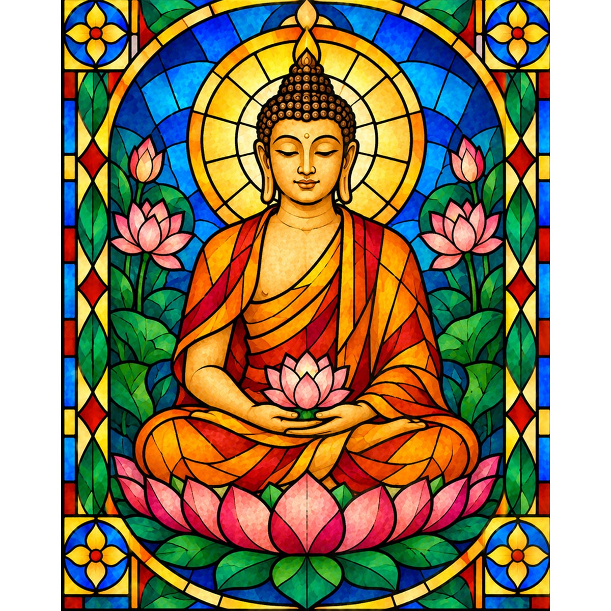 Stained Glass Buddha Paint by Numbers Kit-zoom-2
