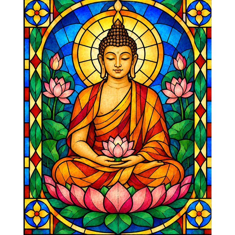 Stained Glass Buddha Paint by Numbers Kit-zoom-