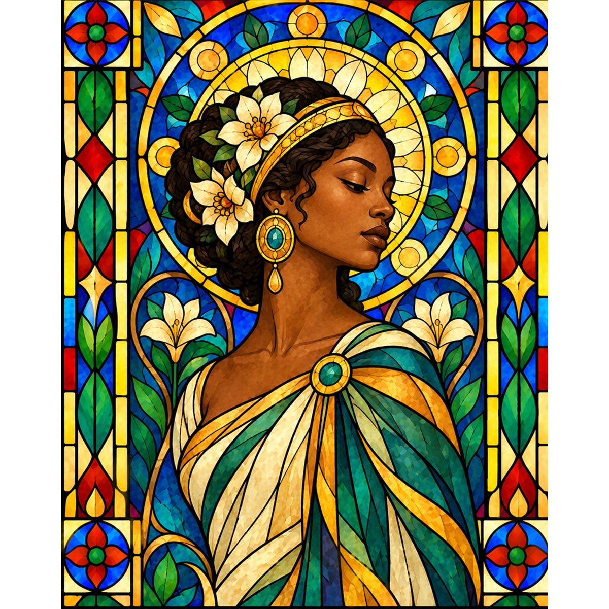 Stained Glass Lily Woman Paint by Numbers Kit-zoom-2