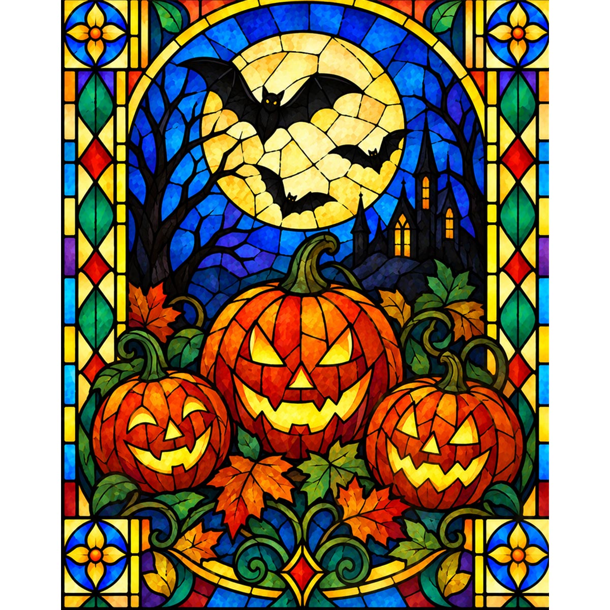 Stained Glass Halloween Pumpkins Paint by Numbers Kit