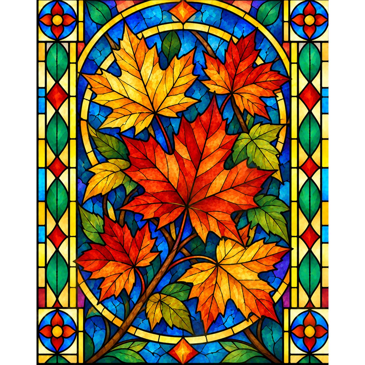 Stained Glass Maple Leaves Paint by Numbers Kit-zoom-2