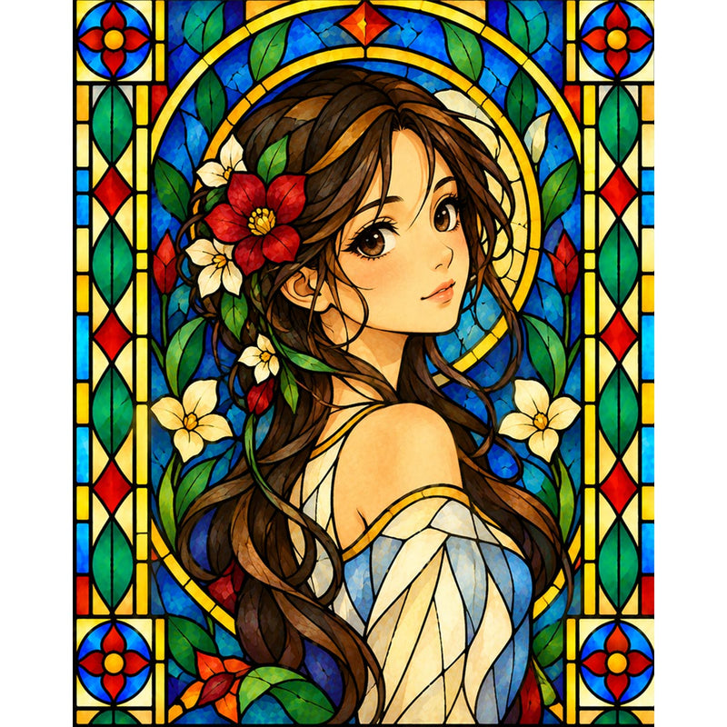 Stained Glass Anime Girl Paint by Numbers Kit-zoom-