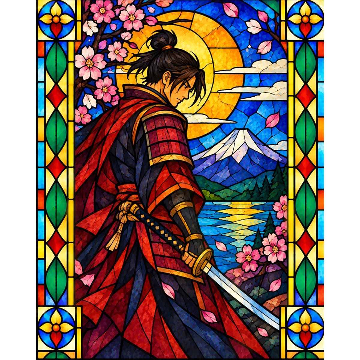 Stained Glass Samurai Paint by Numbers Kit-zoom-2