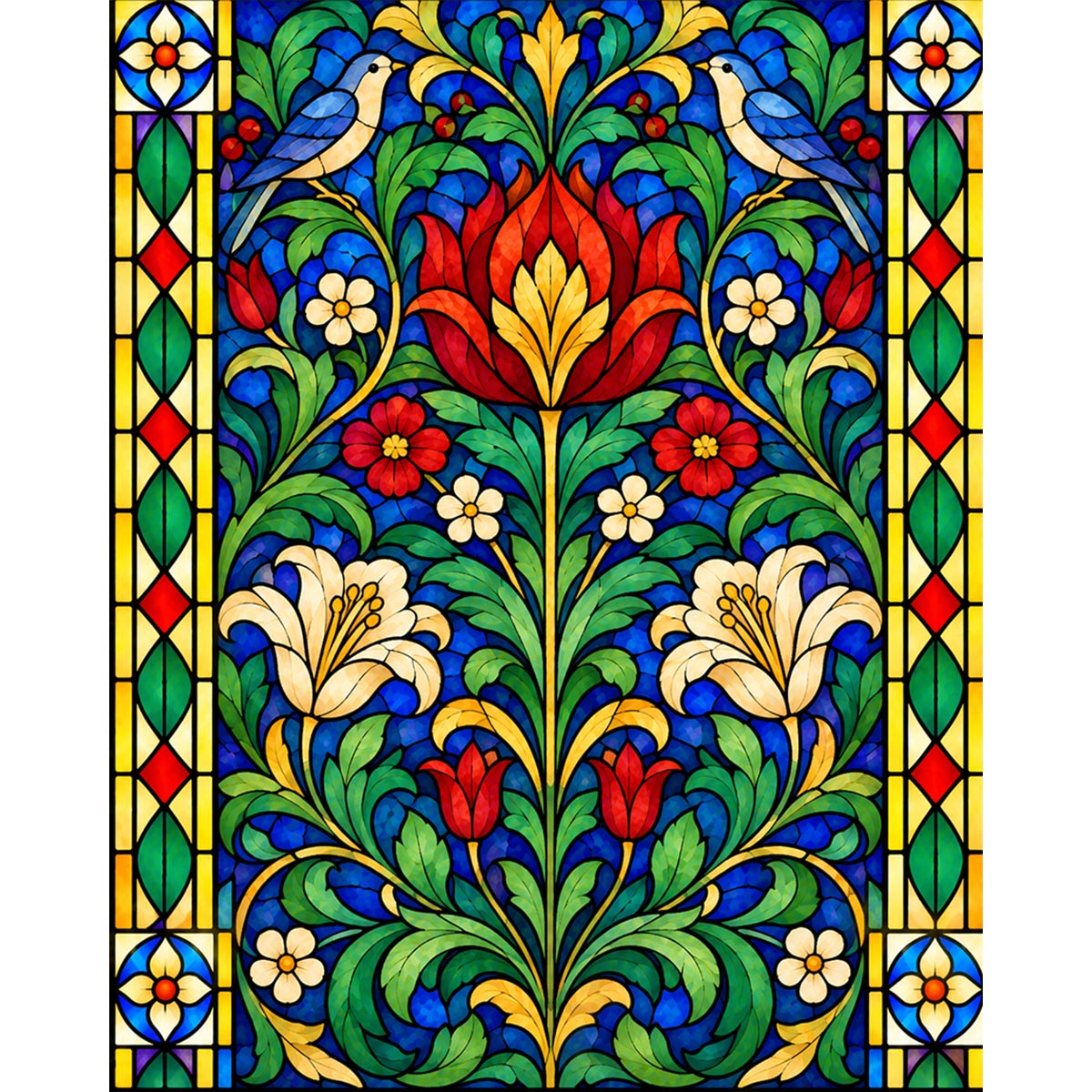 Stained Glass Birds and Flowers Paint by Numbers Kit-zoom-2