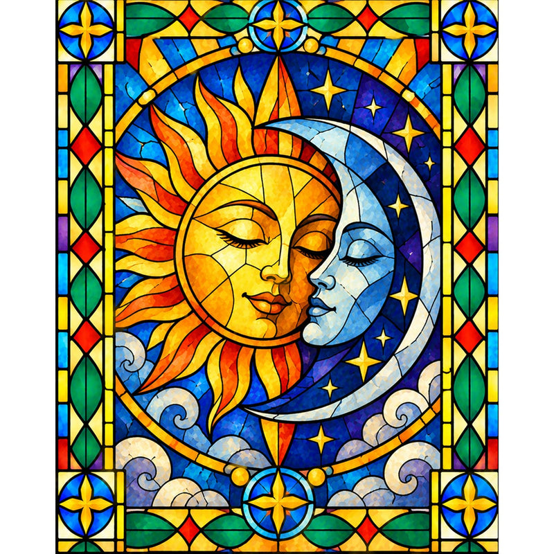 Stained Glass Sun and Moon Paint by Numbers Kit-zoom-