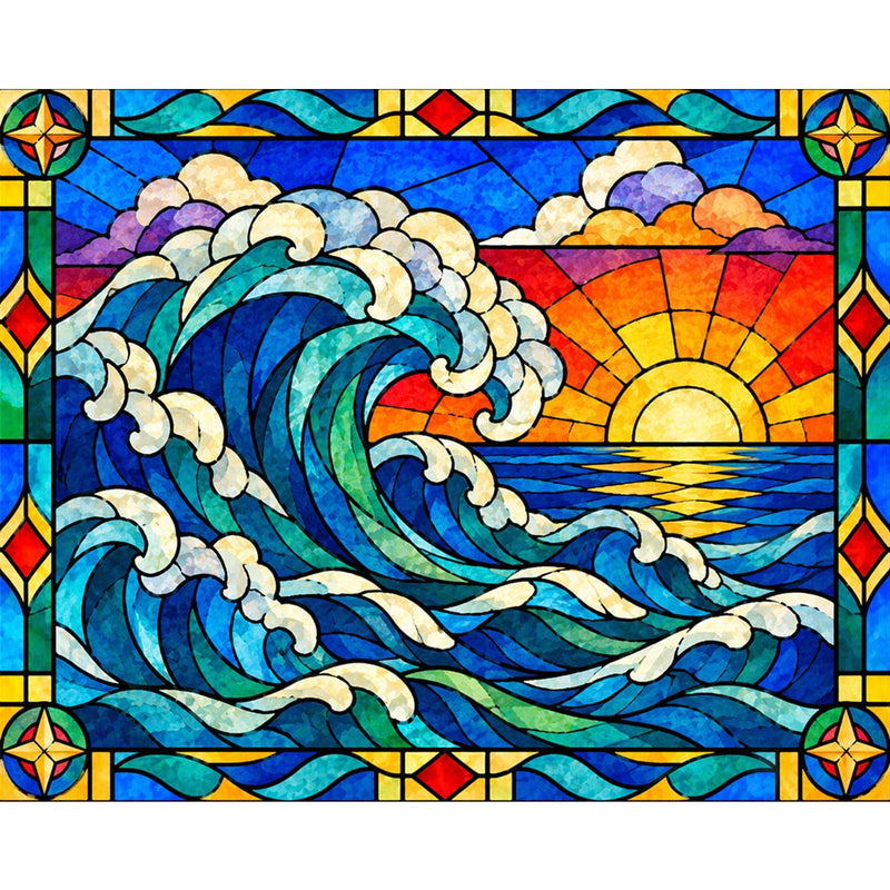 Stained Glass Ocean Wave Paint by Numbers Kit-zoom-