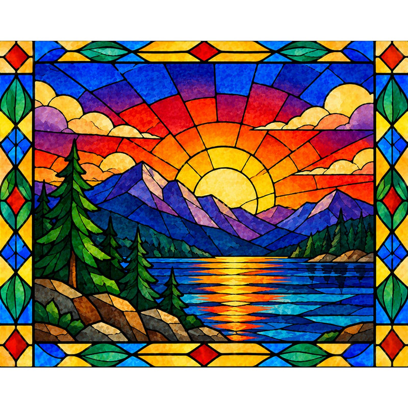 Stained Glass Mountain Lake Paint by Numbers Kit-zoom-
