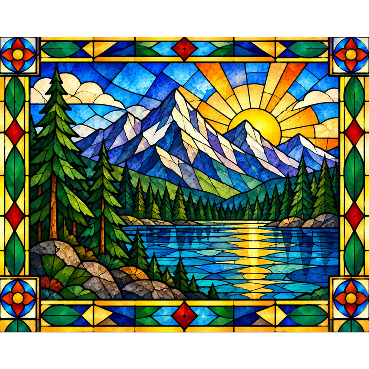 Stained Glass Alpine Lake Paint by Numbers Kit