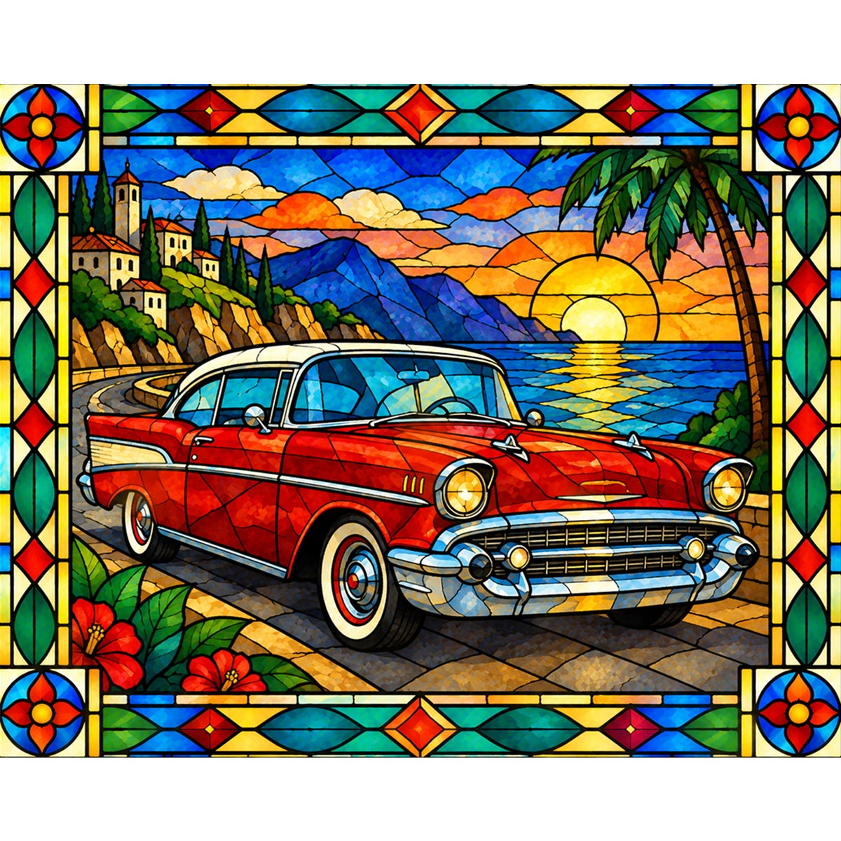 Stained Glass Classic Car Paint by Numbers Kit-2