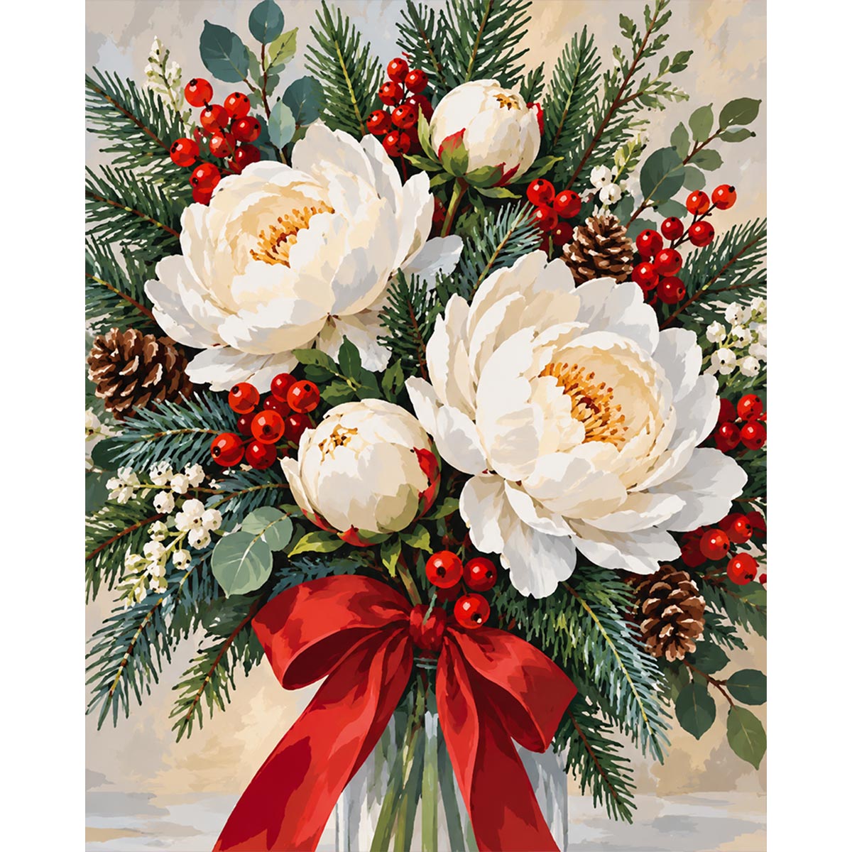 Christmas Peonies Paint by Numbers Kit