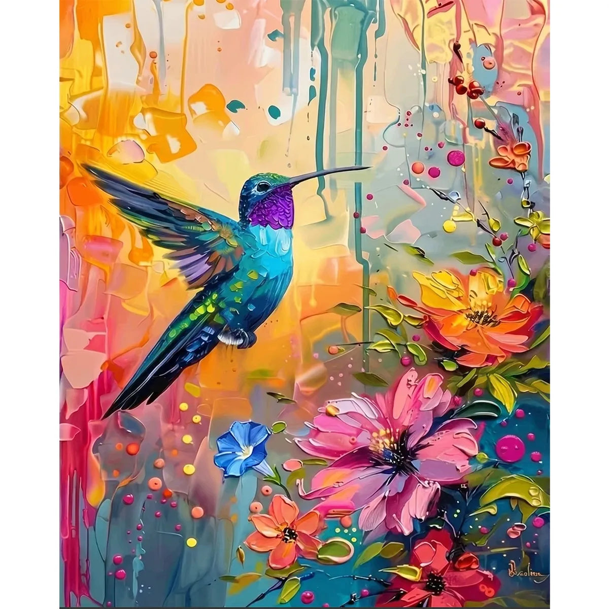 Hummingbird and Flowers-2