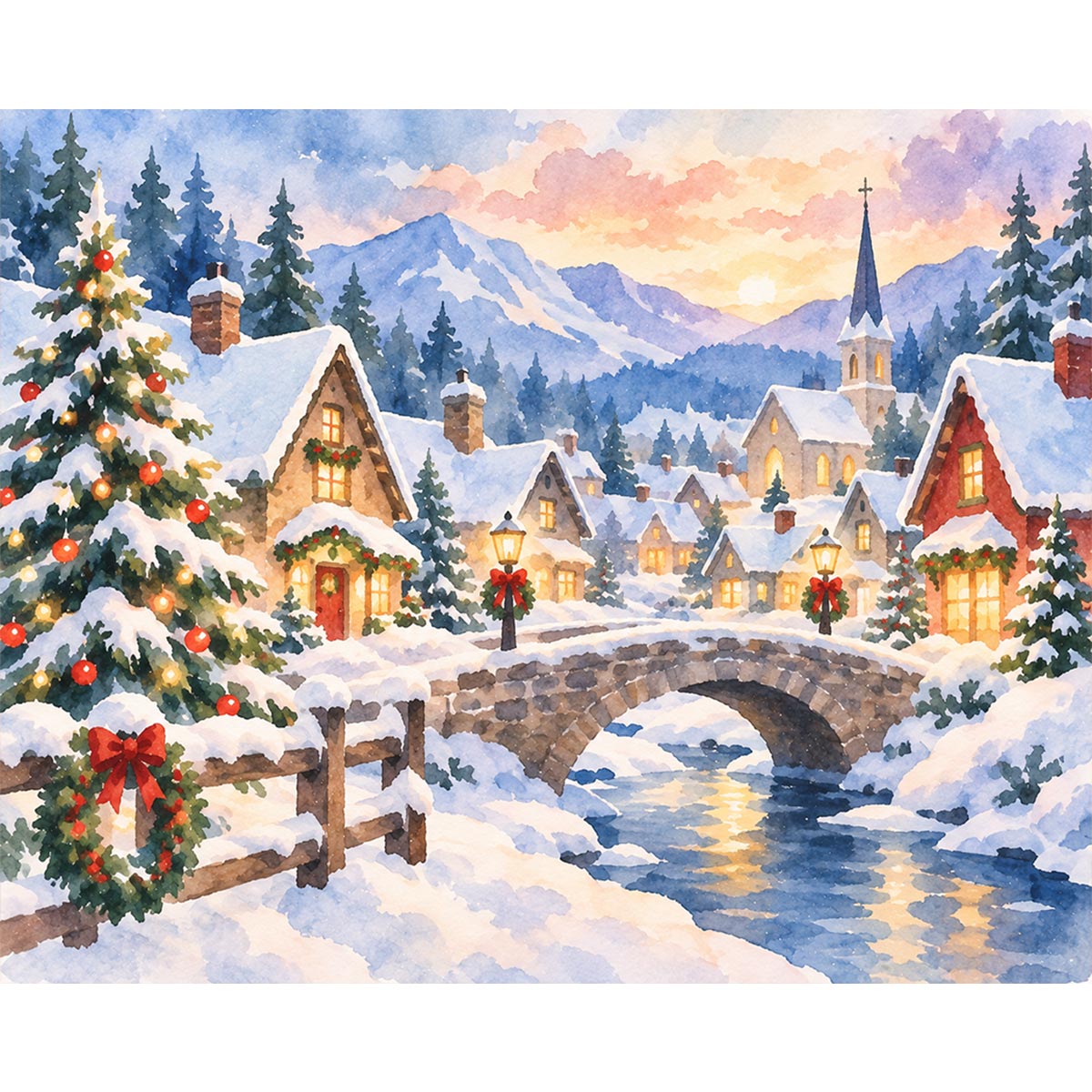 Stone Bridge Christmas Village Paint by Numbers Kit