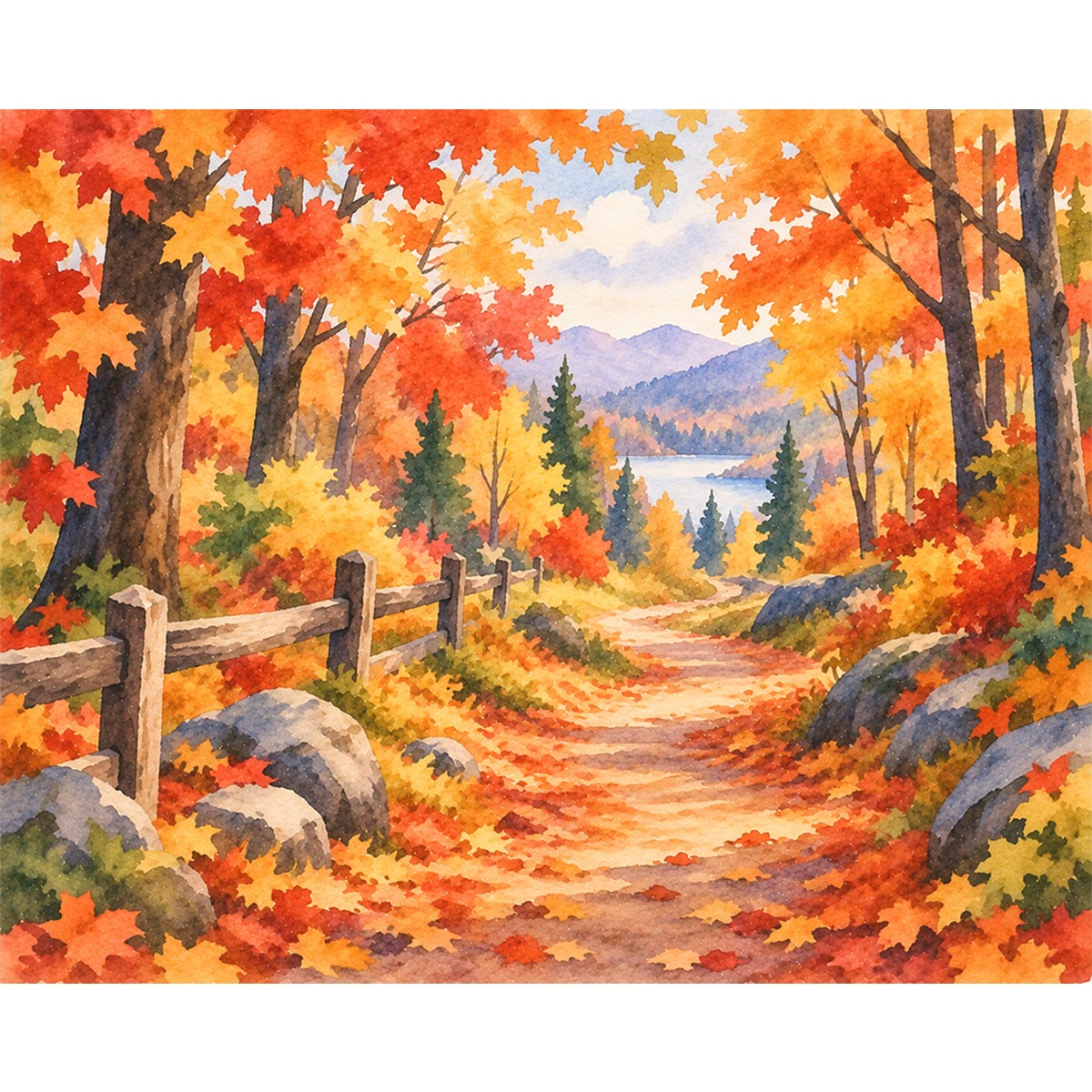 Lakeside Autumn Path Paint by Numbers Kit